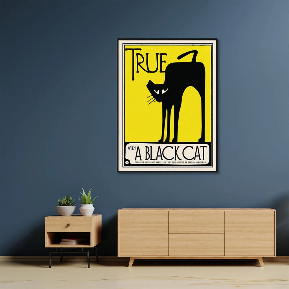 Wall Art Black Cat 70cmx100cm Black Frame Canvas - Home &