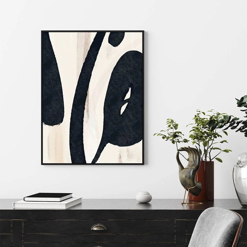 Wall Art Black Ink Black Frame Canvas 40x60cm - Home &