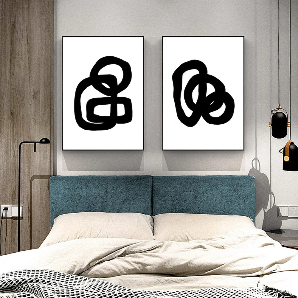 Wall Art Black & White 2-Piece Set 50x70cm Black Frame