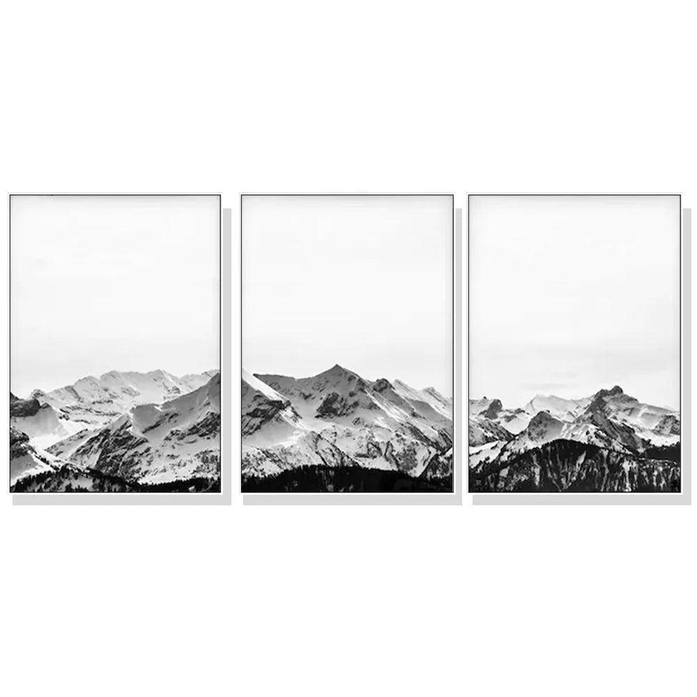 Wall Art Black White Mountain 50x70cm 3 Sets White Frame