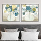 Wall Art Blue Bouquet 70x70cm 2 Sets Black Frame Canvas