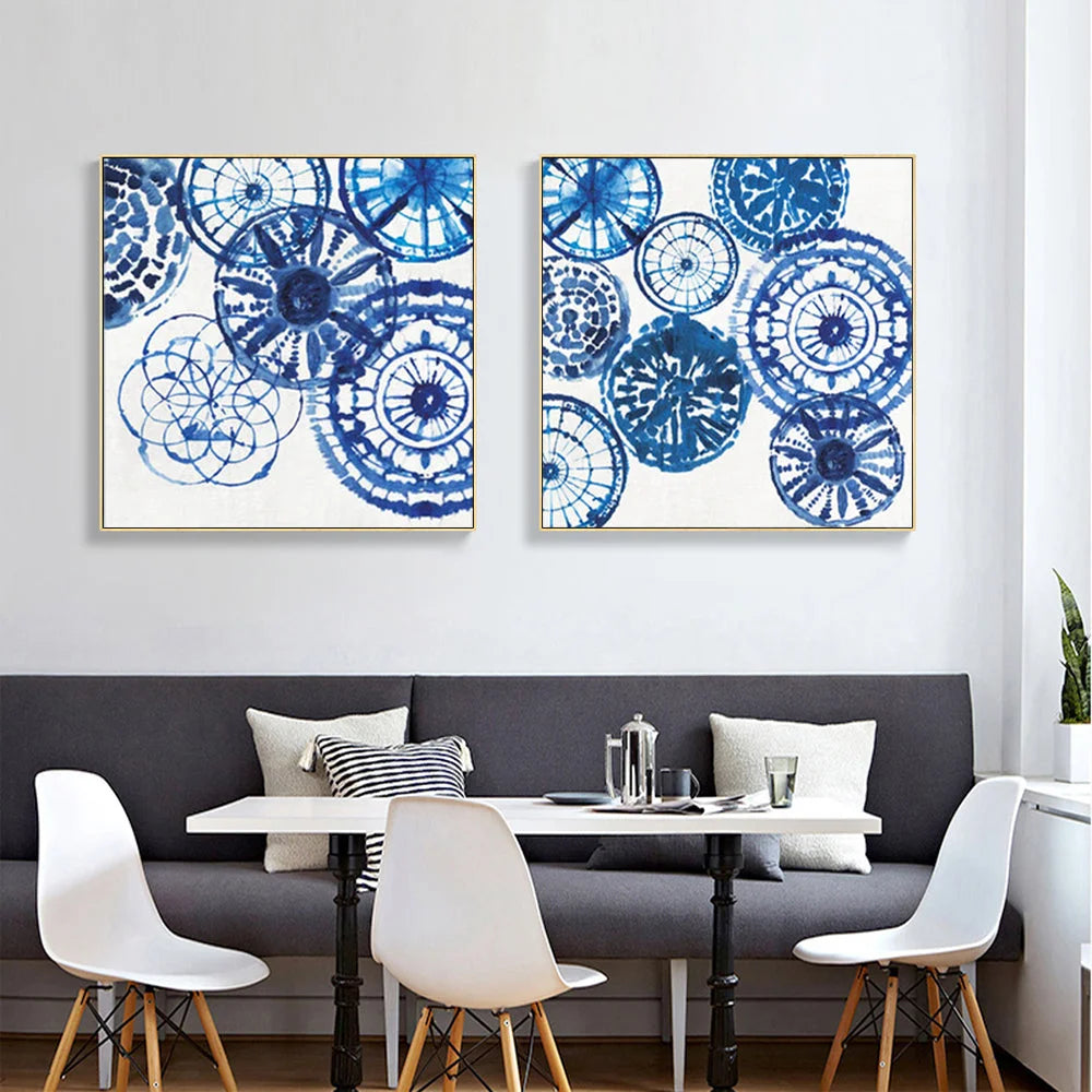 Wall Art Blue Day 50x50cm 2 Sets Gold Frame Canvas - Home &