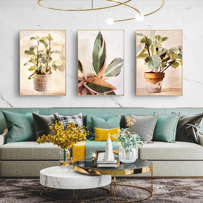 Wall Art Botanical Leaves Watercolor Style 3 Sets Gold