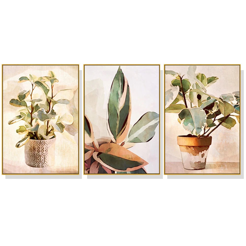 Wall Art Botanical Leaves Watercolor Style 3 Sets Gold