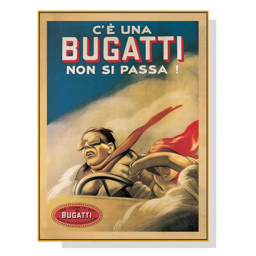 Wall Art Bugatti 60cmx90cm Gold Frame Canvas - Home & Garden
