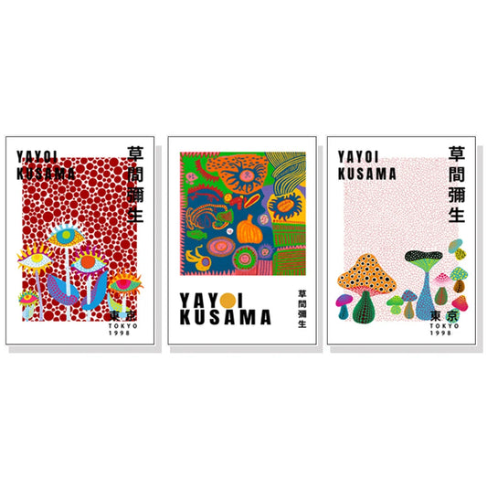 Wall Art By Yayoi Kusama - 3 Sets White Frame Canvas 40cm x