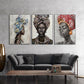 Wall Art Canvas - African Women II 3-Sets Black Frame (80cm