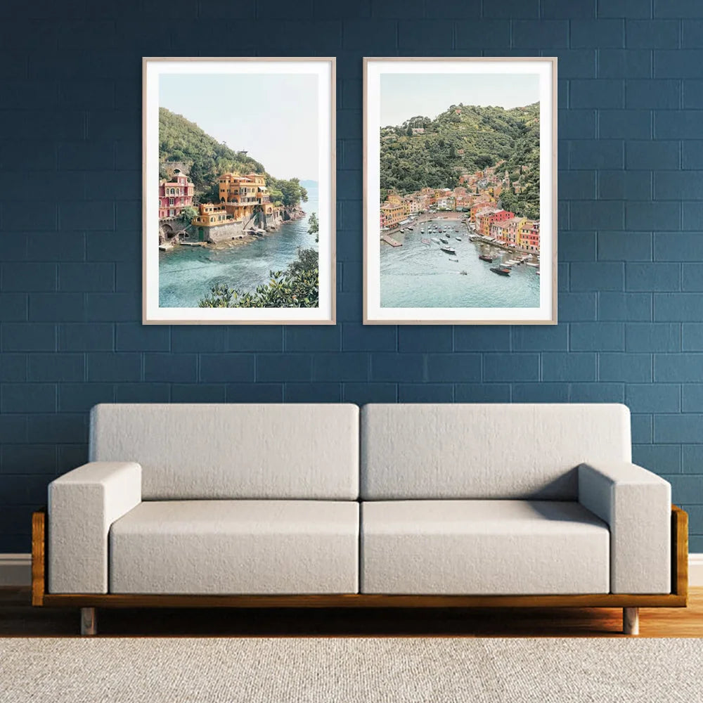 Wall Art Canvas Italy Coast 2 Sets Wood Frame 40cmx60cm