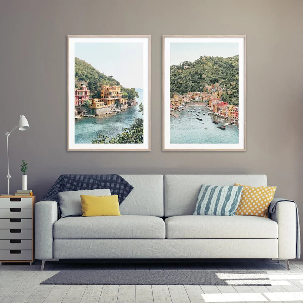 Wall Art Canvas Italy Coast 2 Sets Wood Frame 40cmx60cm