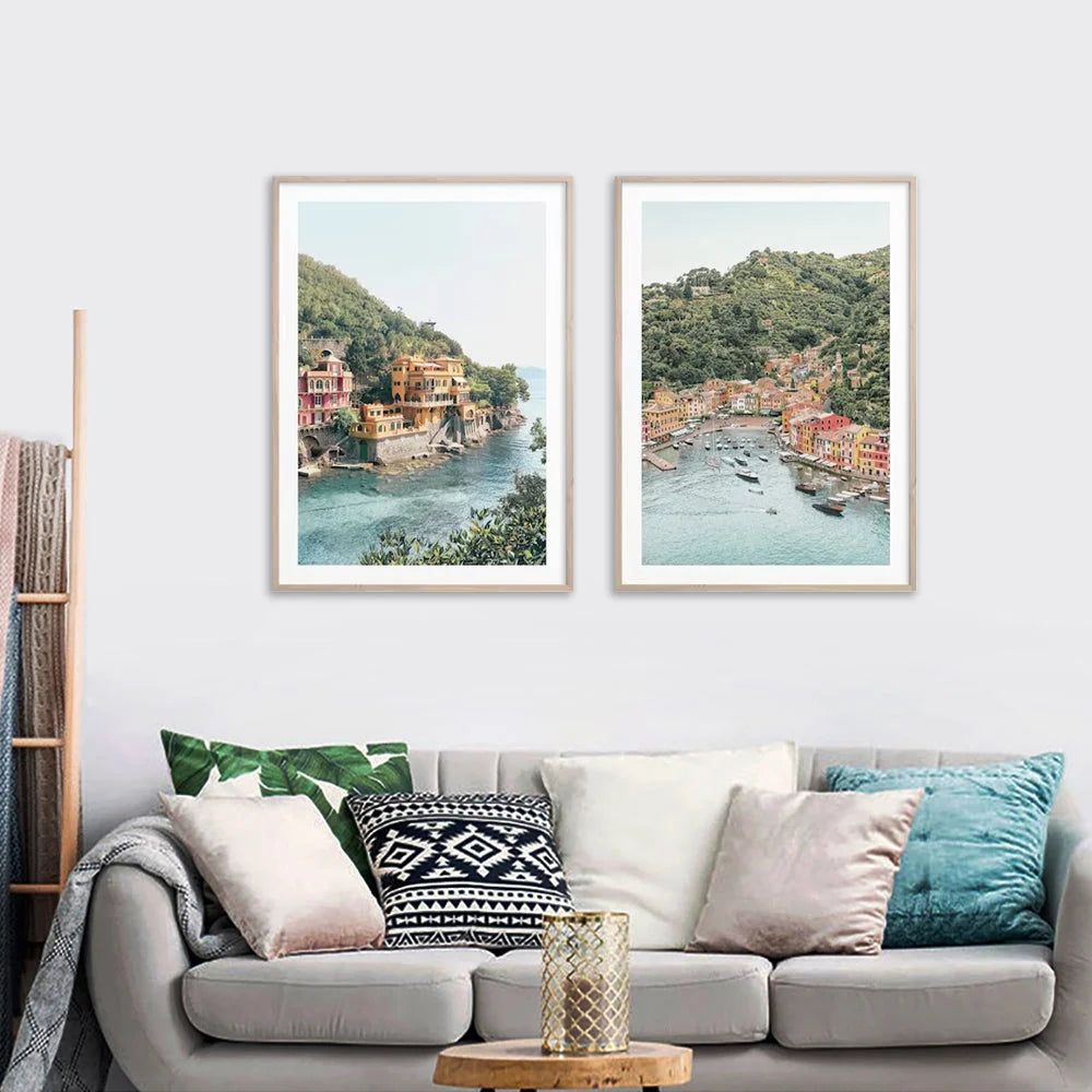 Wall Art Canvas Italy Coast 2 Sets Wood Frame 40cmx60cm