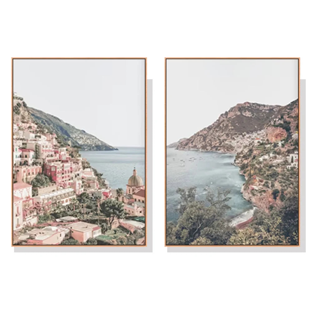 Wall Art Canvas Italy Positano 2 Sets Wood Frame 40cmx60cm