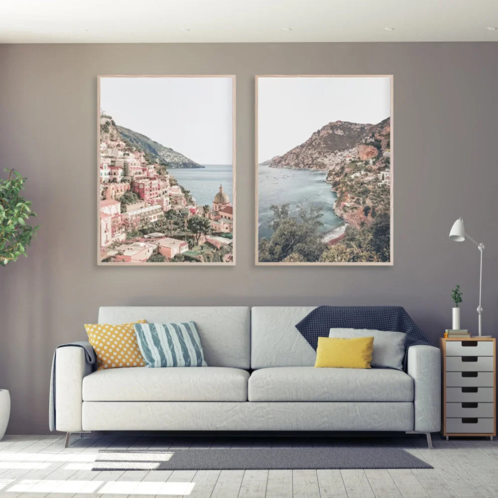 Wall Art Canvas Italy Positano 2 Sets Wood Frame 40cmx60cm