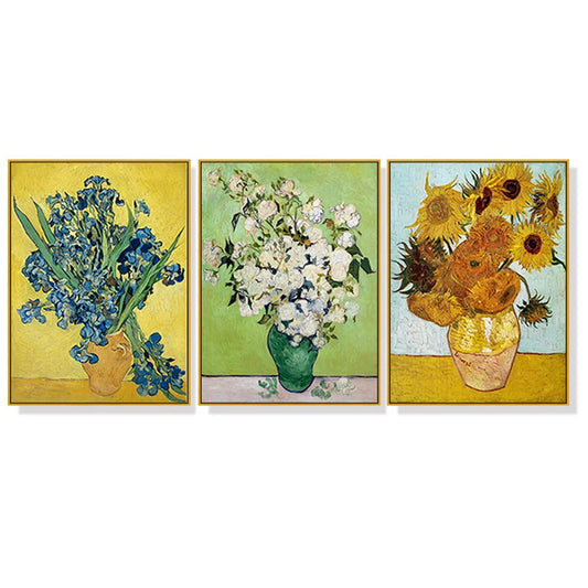 Wall Art Canvas - Van Gogh Sunflowers Roses 3-Sets Gold