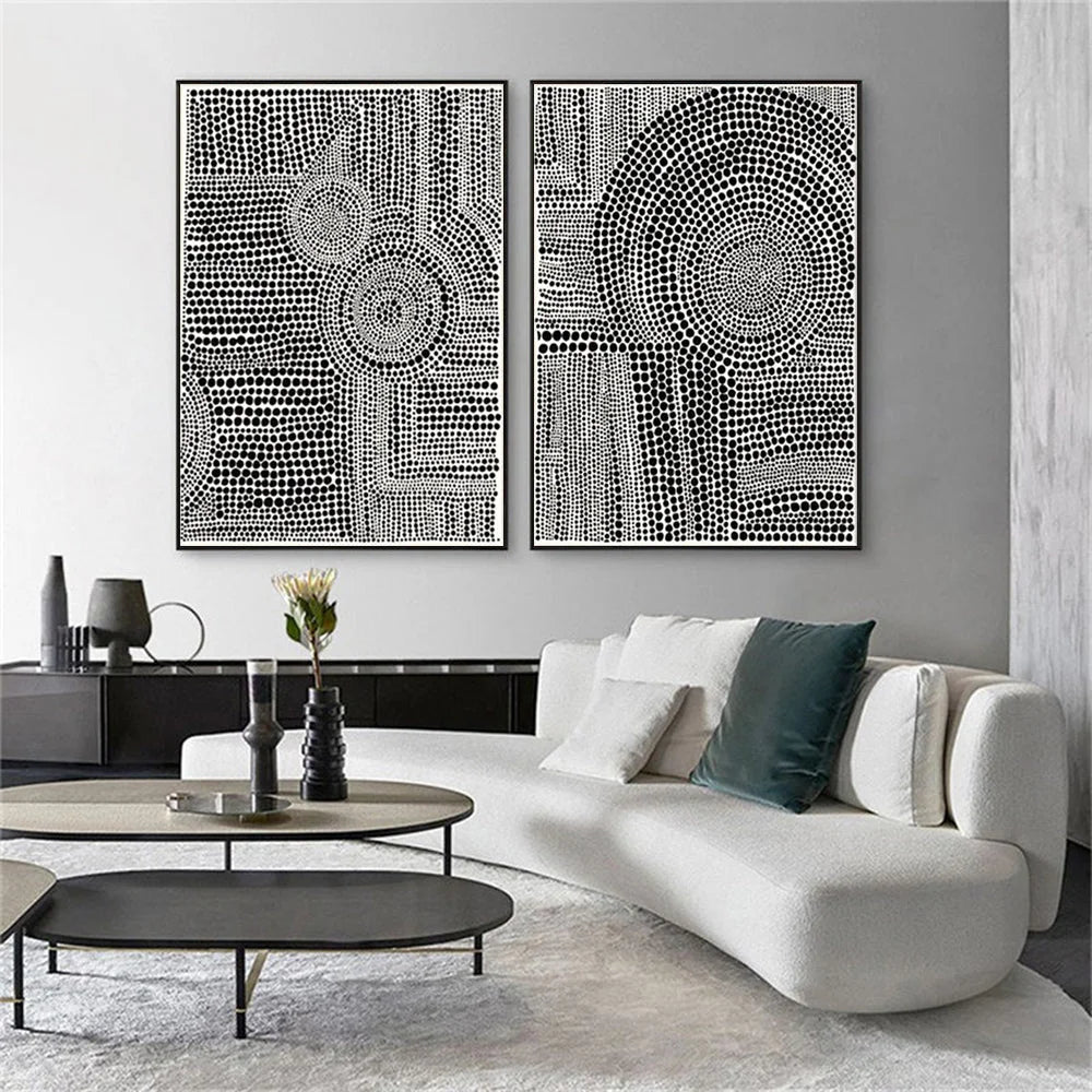 Wall Art Clustered Dots 60x90cm 2 Sets Black Frame Canvas