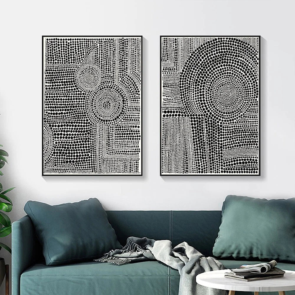 Wall Art Clustered Dots 70x100cm 2 Sets Black Frame Canvas