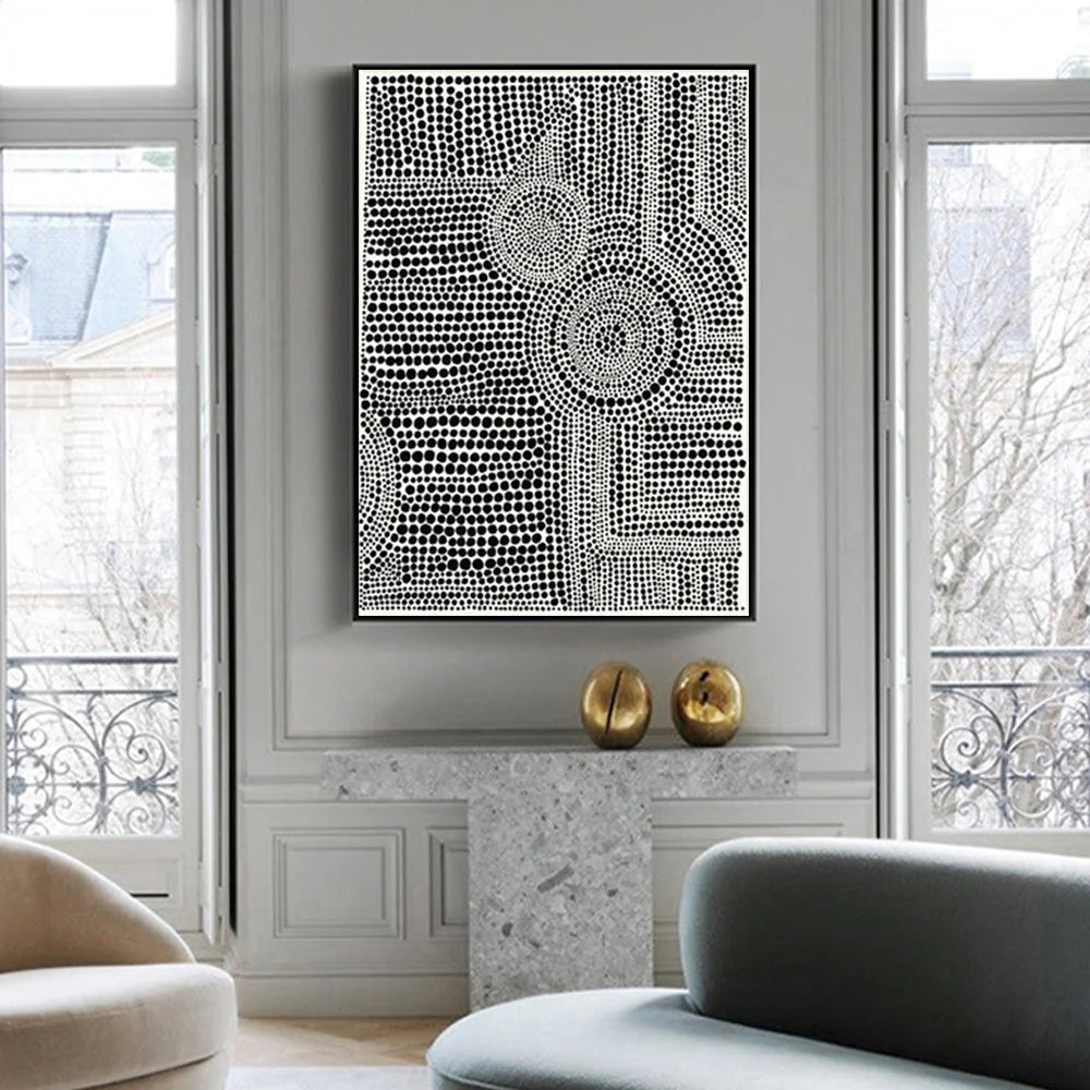 Wall Art Clustered Dots A 80x120cm Black Frame Canvas