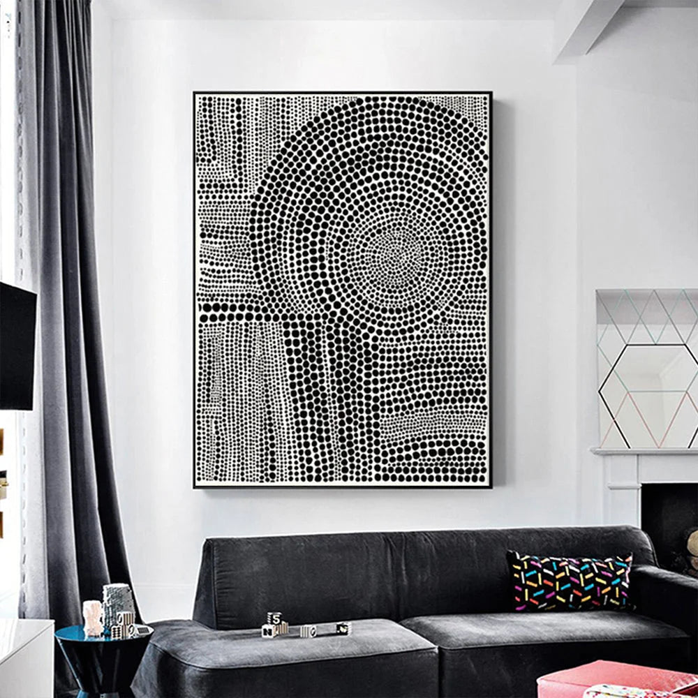 Wall Art Clustered Dots B 80x120cm Black Frame Canvas