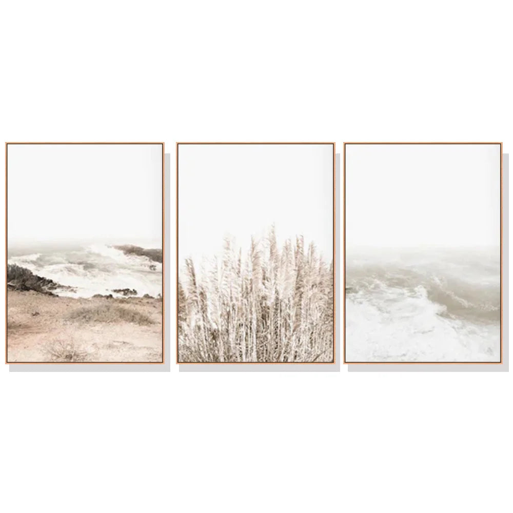 Wall Art Coastal Beach 80cmx120cm Wood Frame Canvas 3 Sets
