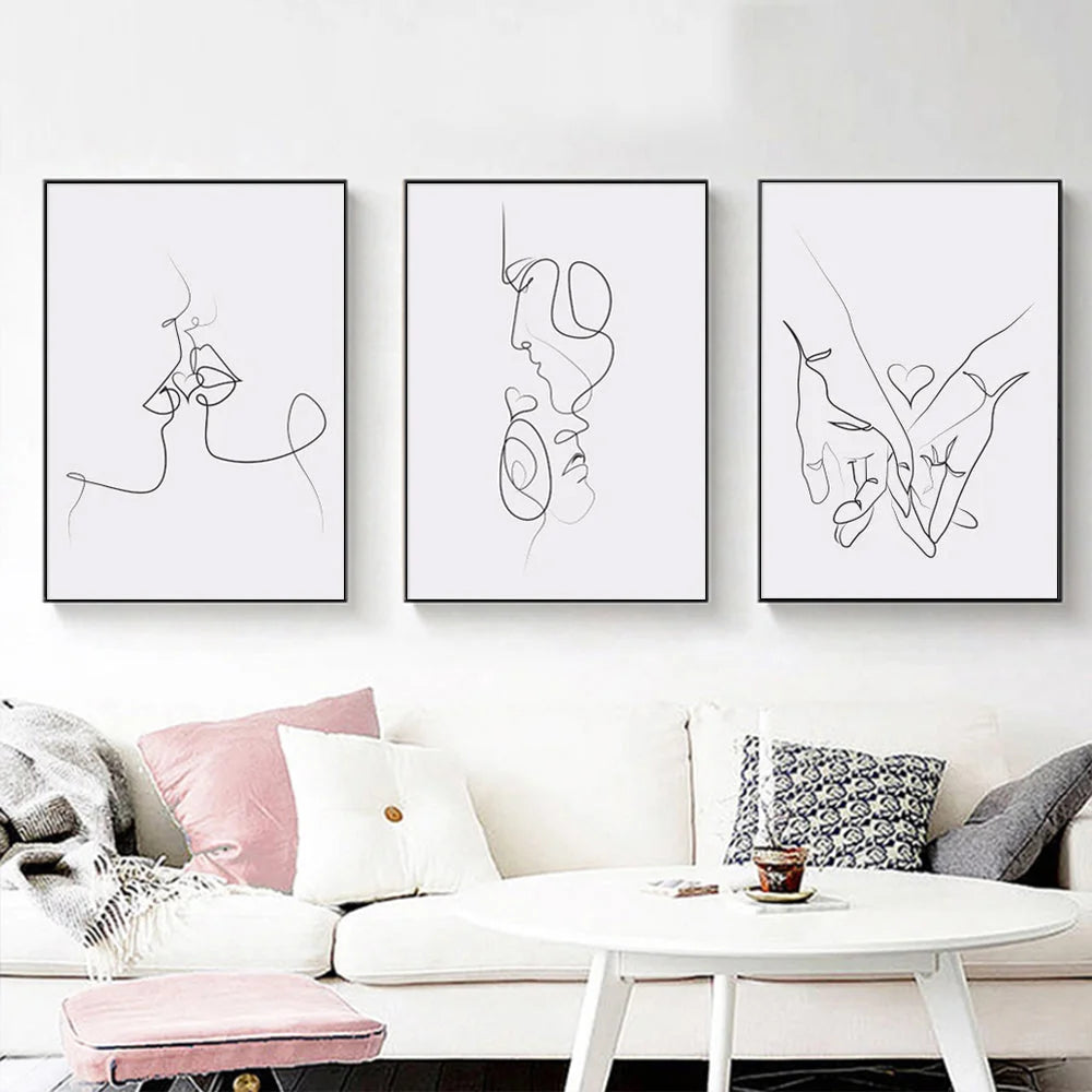 Wall Art Couples 3 Sets Black Frame Canvas 80x120cm - Home