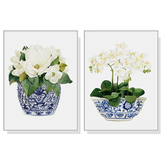 Wall Art Elegant Flower 2 Sets White Frame Canvas 40cm x