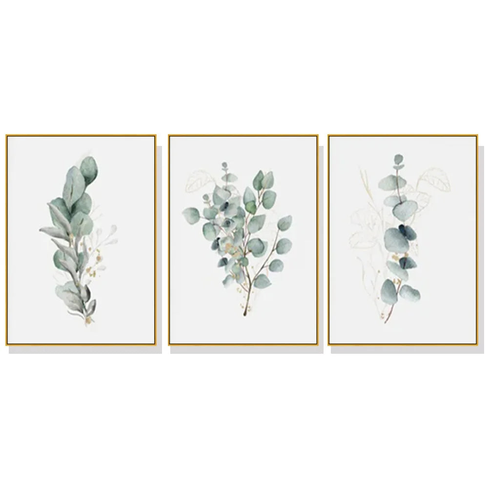 Wall Art Eucalyptus Plant 3 Sets Gold Frame Canvas 70x100cm