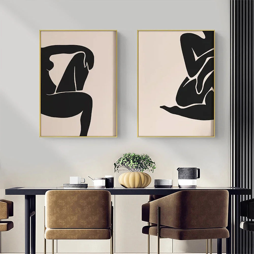 Wall Art Female Figure 50x70cm 2 Sets Gold Frame Canvas