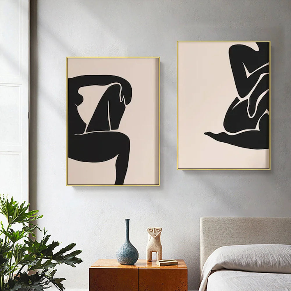 Wall Art Female Figure 70x100cm 2 Sets Gold Frame Canvas