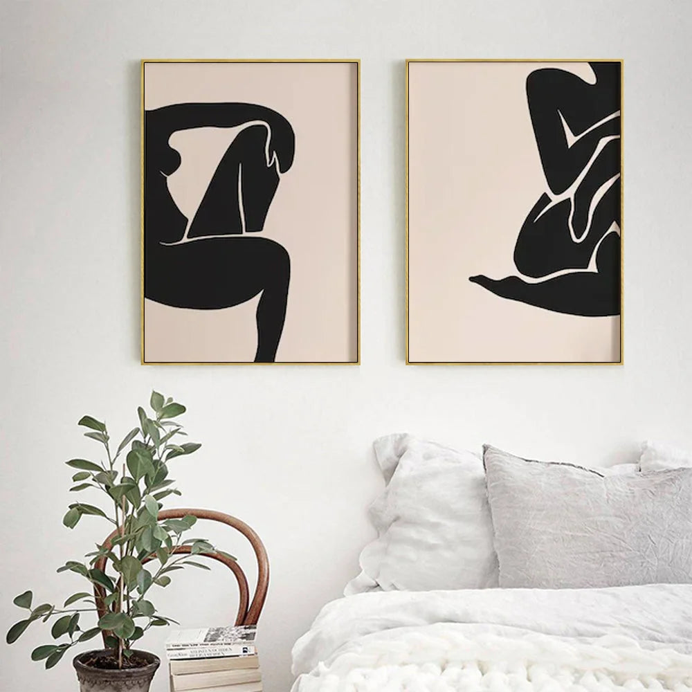 Wall Art Female Figure 70x100cm 2 Sets Gold Frame Canvas