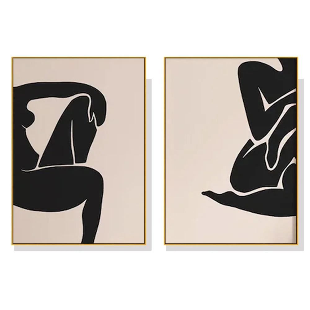 Wall Art Female Figure 70x100cm 2 Sets Gold Frame Canvas