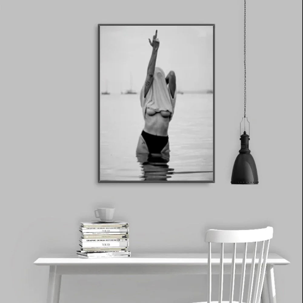 Wall Art Feminist Print Black Frame Canvas 80x120cm - Home