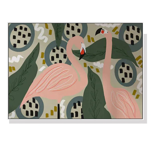 Wall Art Flamingo 100cmx150cm White Frame Canvas - Furniture