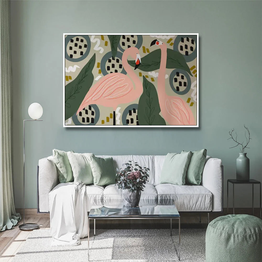 Wall Art Flamingo 60x90cm White Frame Canvas - Home & Garden