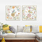 Wall Art Floral Birds 2 Sets Gold Frame Canvas 90x90cm