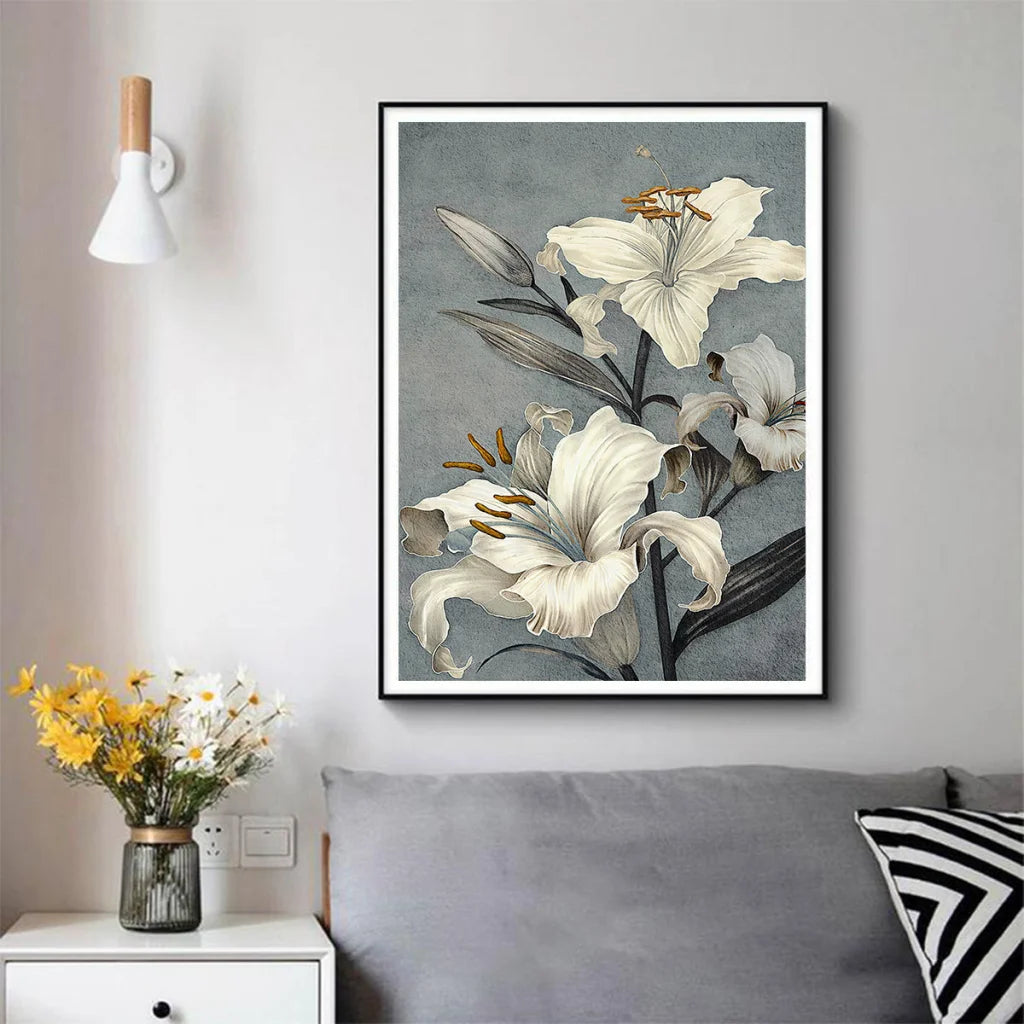 Wall Art Floral II Black Frame Canvas 80cmx120cm - Home &
