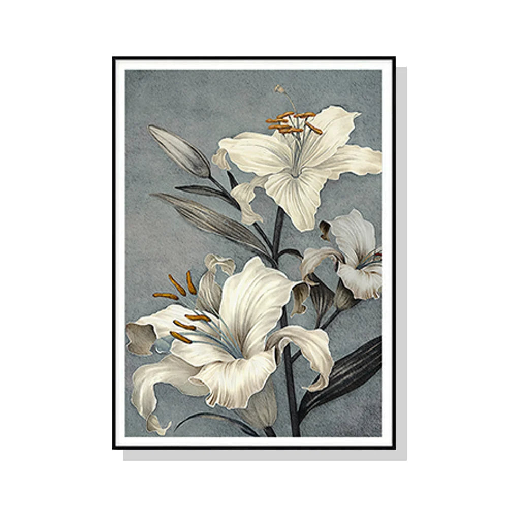 Wall Art Floral II Black Frame Canvas 90x135cm - Home &