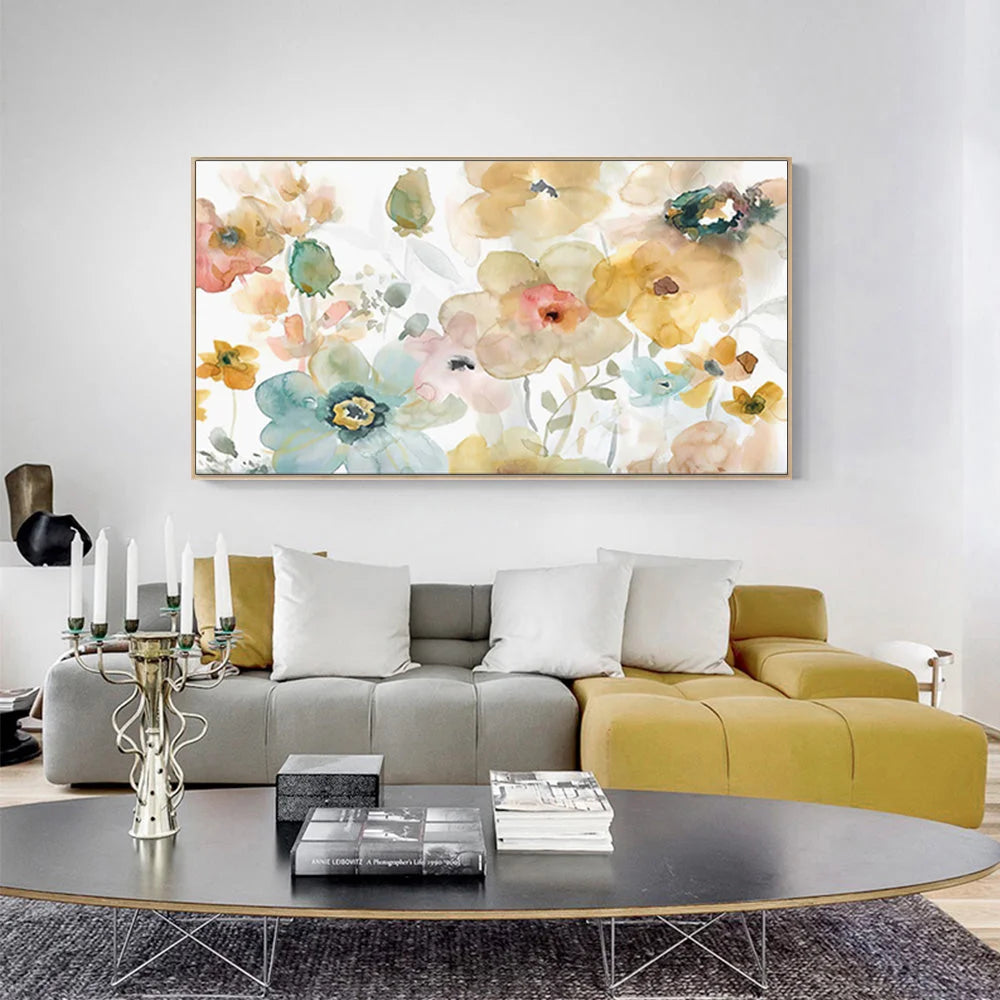 Wall Art Floral Watercolor Style Wood Frame Canvas 60cm x