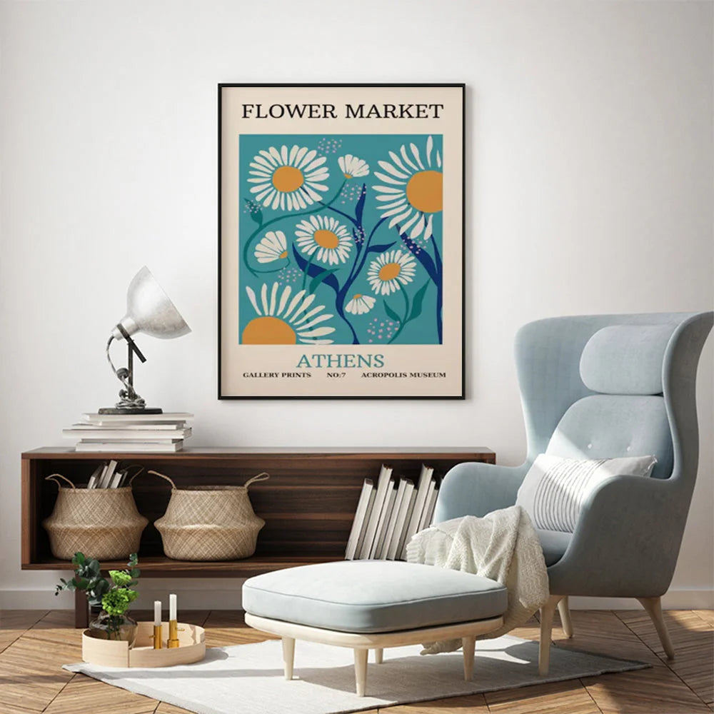 Wall Art Flower Market Athens 40cmx60cm Black Frame Canvas
