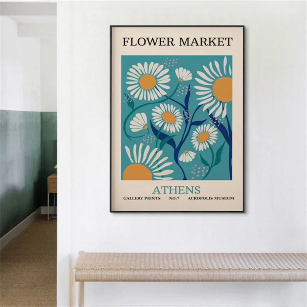 Wall Art Flower Market Athens 60x90cm Black Frame Canvas