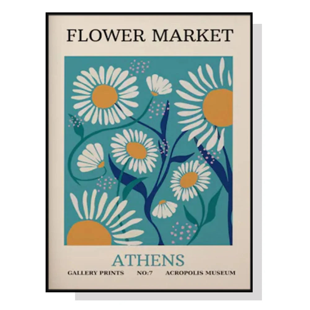 Wall Art Flower Market Athens 70x100cm Black Frame Canvas
