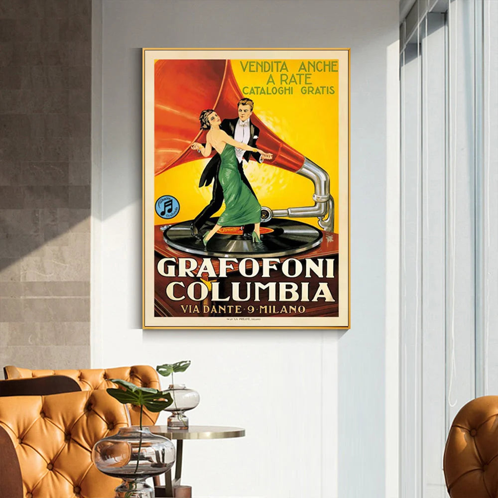 Wall Art Grafofoni Columbia 70cmx100cm Gold Frame Canvas