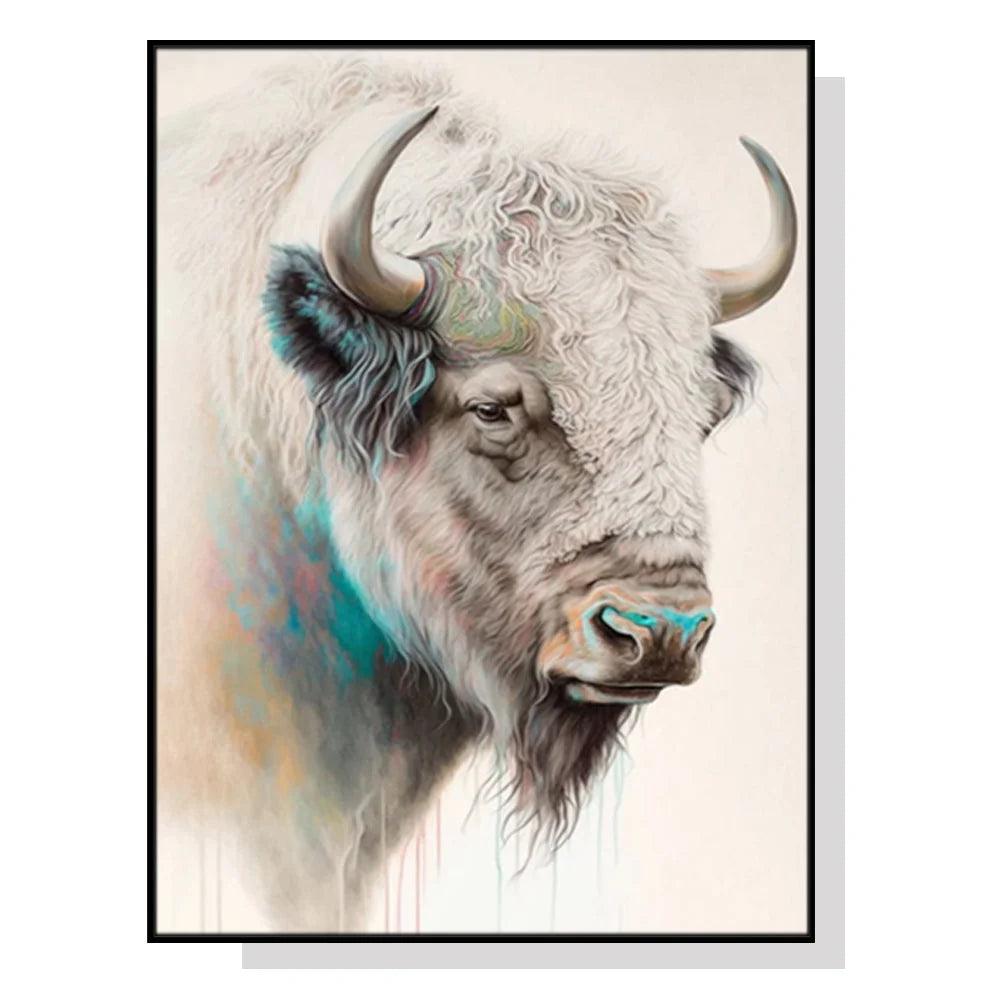 Wall Art Great White Buffalo 50cmx70cm Black Frame Canvas