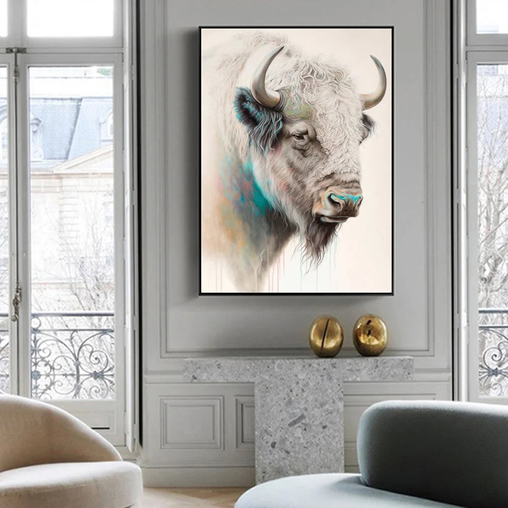 Wall Art Great White Buffalo 50cmx70cm Black Frame Canvas