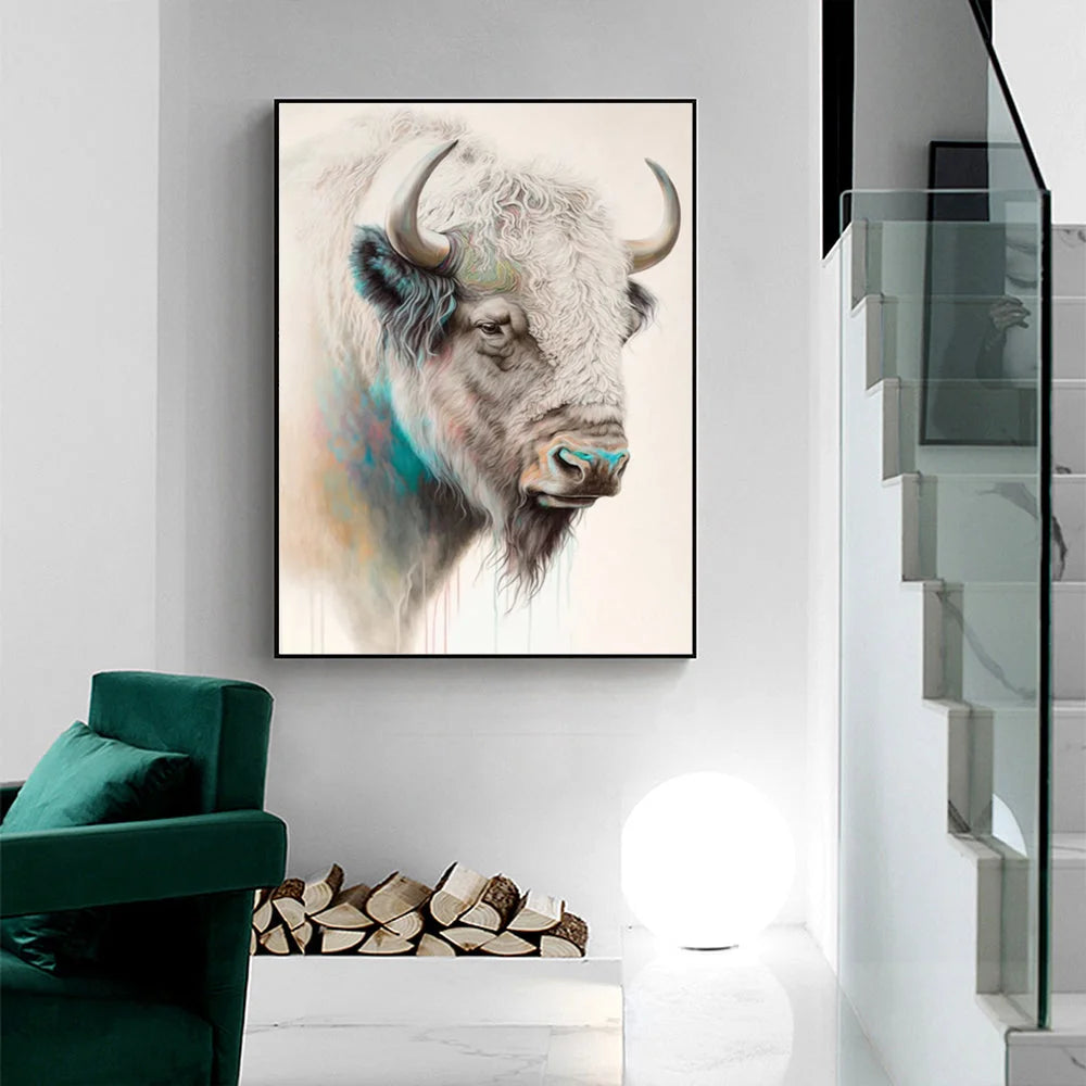 Wall Art Great White Buffalo 50cmx70cm Black Frame Canvas