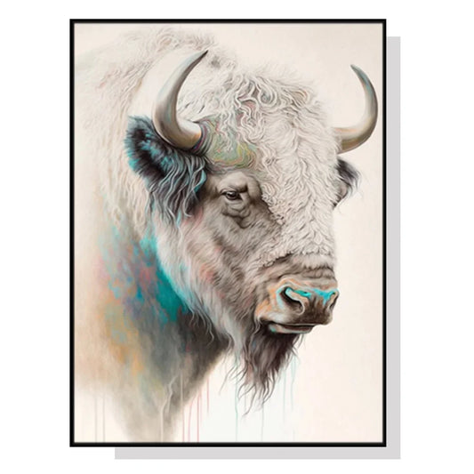 Wall Art Great White Buffalo 70cmx100cm Black Frame Canvas