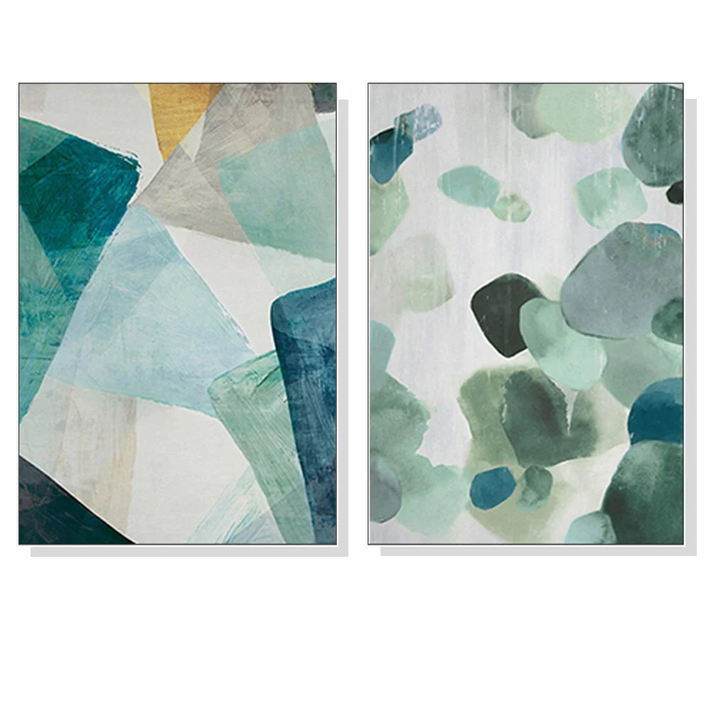 Wall Art Green Marble 2 Sets White Frame Canvas 60cm x 90cm