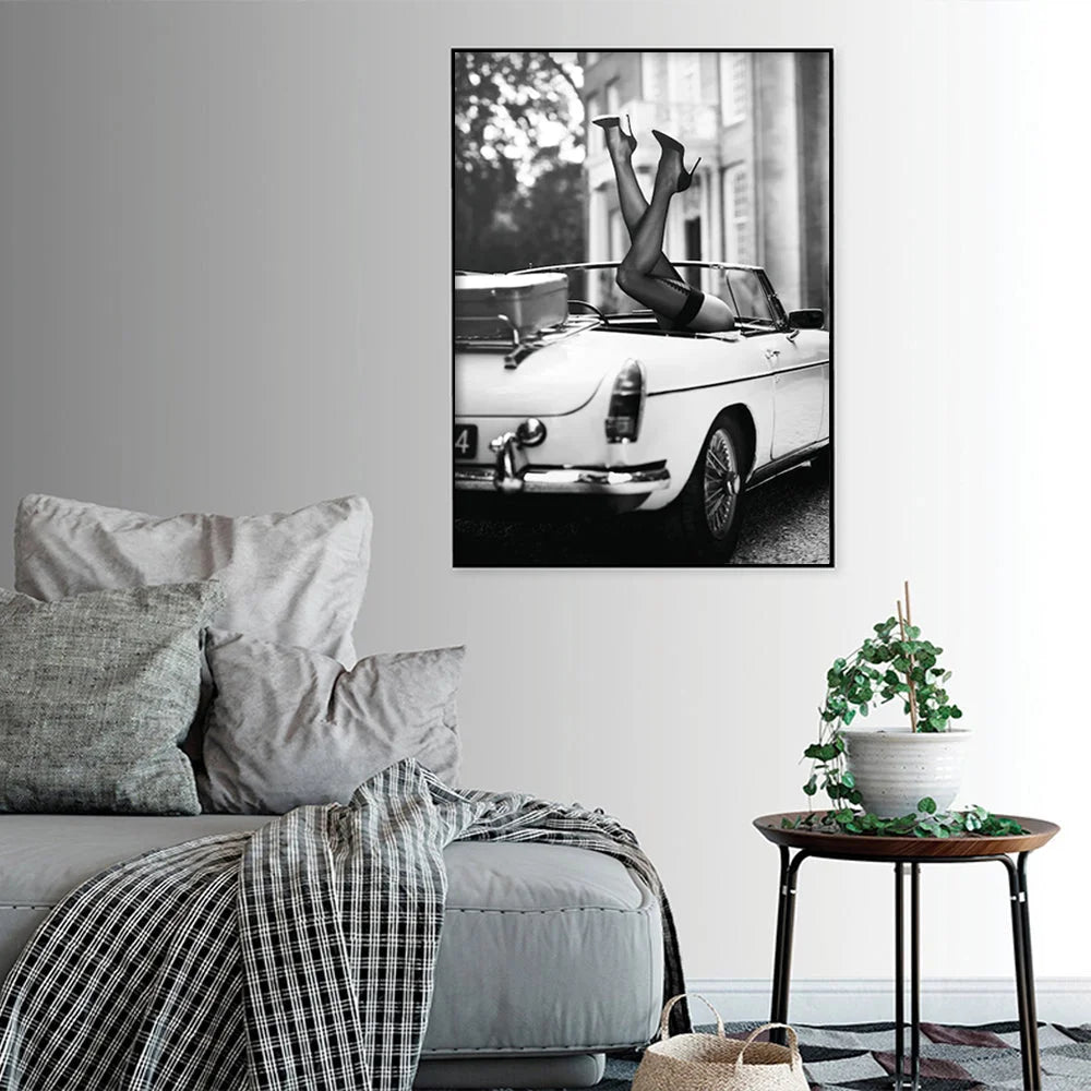 Wall Art High Heels in Classic Car Black Frame Canvas