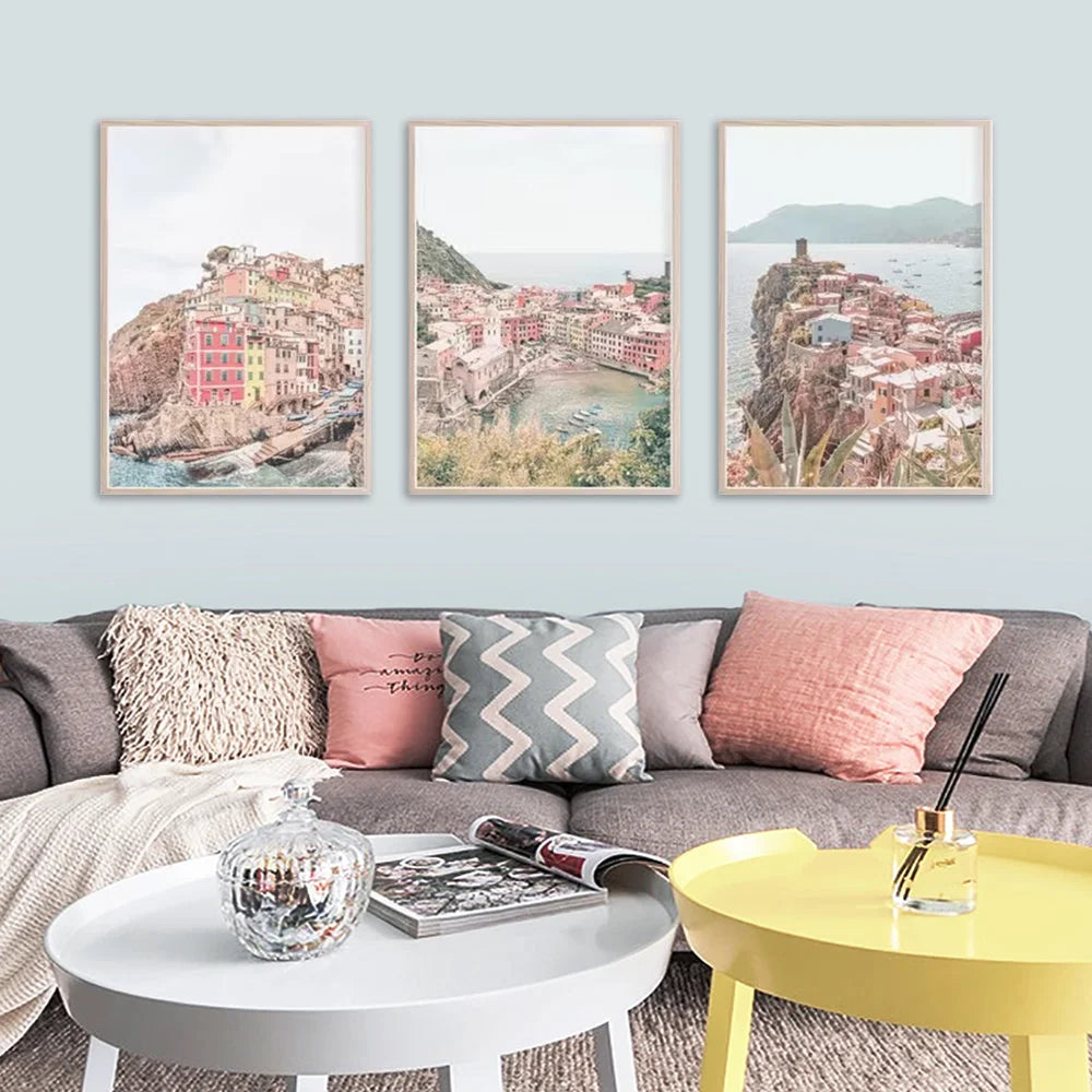 Wall Art Italy Cinque Terre 50x70cm 3 Sets Wood Frame