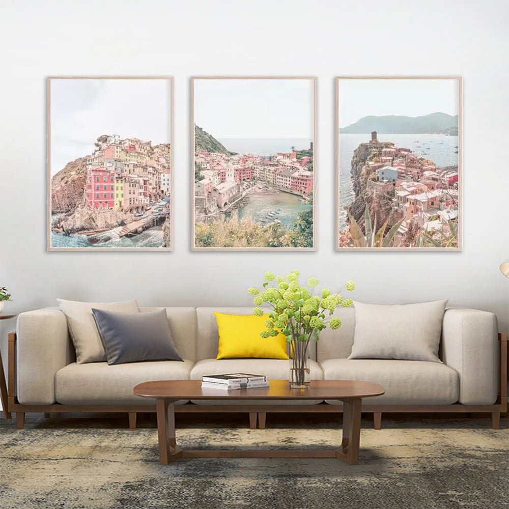 Wall Art Italy Cinque Terre 50x70cm 3 Sets Wood Frame