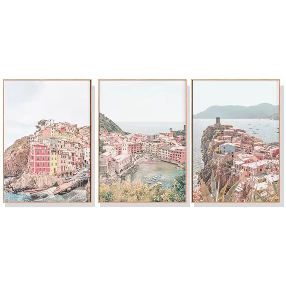 Wall Art Italy Cinque Terre 60x90cm 3 Sets Wood Frame