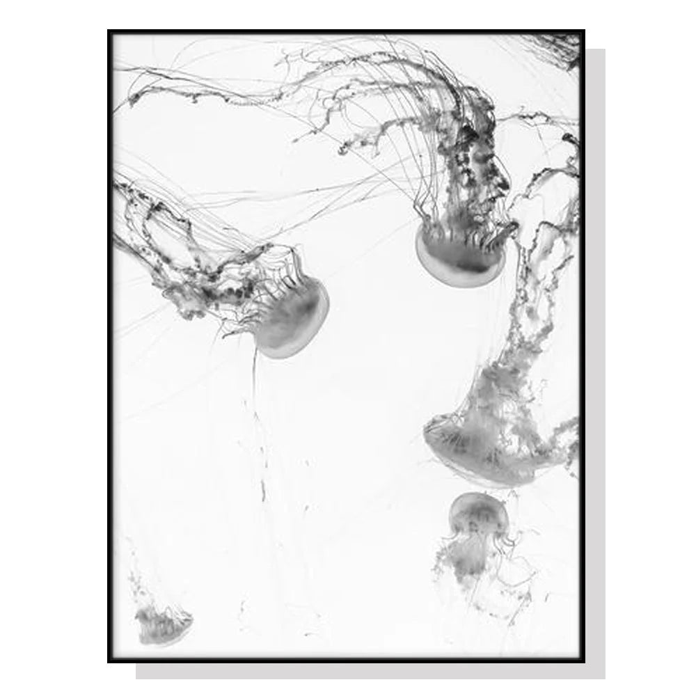 Wall Art Jellyfish Black Frame Canvas 90cm x 135cm - Home &